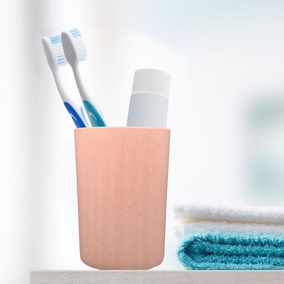 Bathroom Smooth Lines Wheat Straw Toothpaste Tumbler Pink 4.09''x2.80'' - Picture 2 of 6